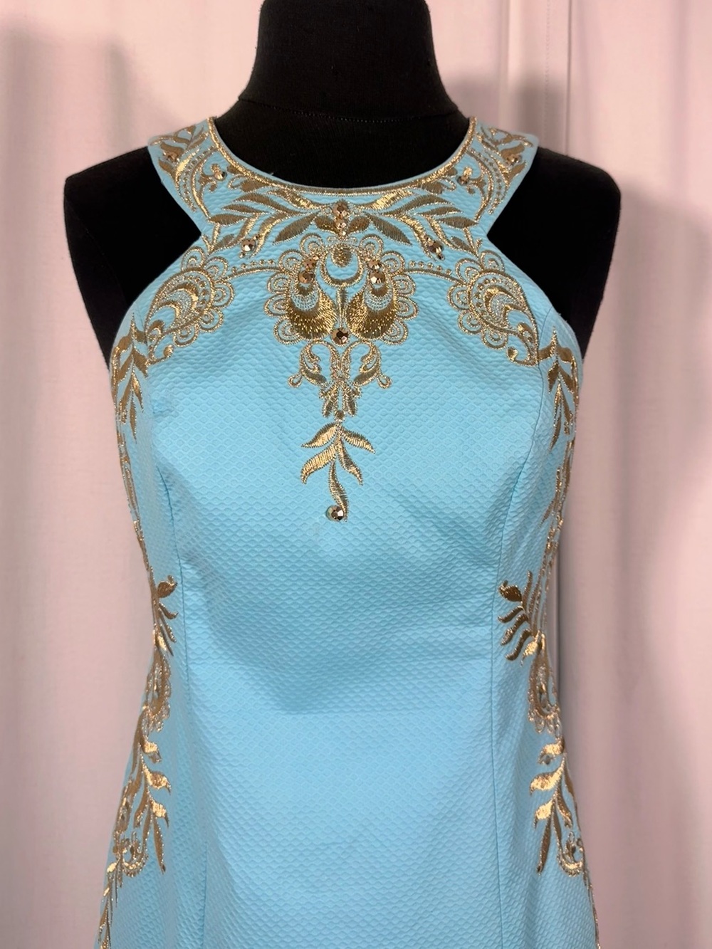 Lilly Pulitzer Janice Aqua Gold Embroidered - Picture 6 of 11